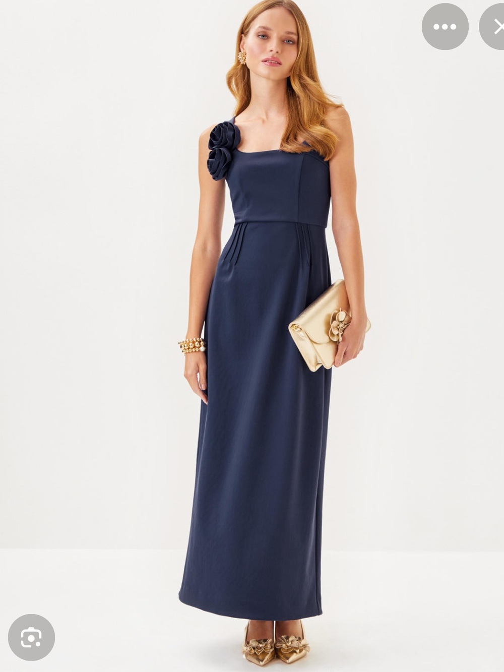 Lilly Pulitzer Navy Scoop-Neck Maxi Dress with Rosette Shoulder